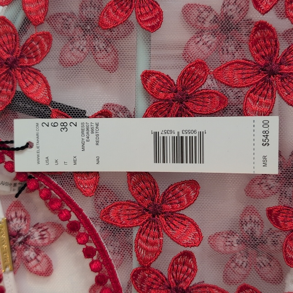 Elie Tahari Red and White Floral Lace Detail Dress NWT - Picture 6 of 10